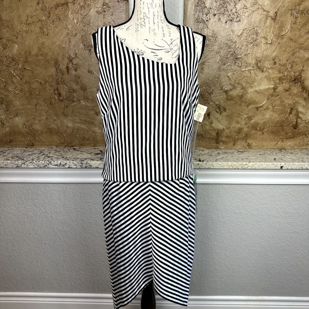 NWT Bentley Arbuckle Top Midi Skirt‎ Set Women's 10 Black White Stripe Vintage